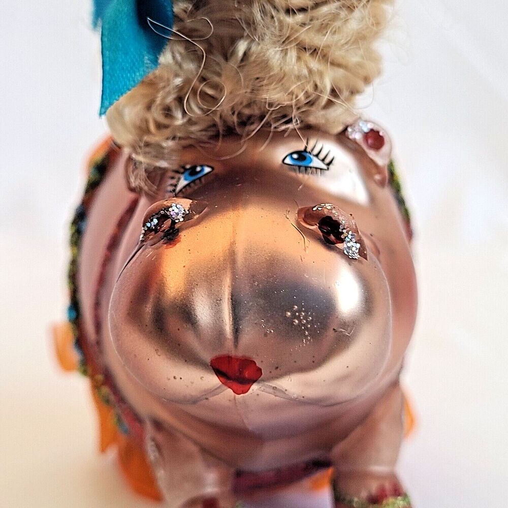 Hippo Ballerina Mercury Glass Christmas Ornament Hand Blown Sequin Glitter Tutu - Picture 6 of 13